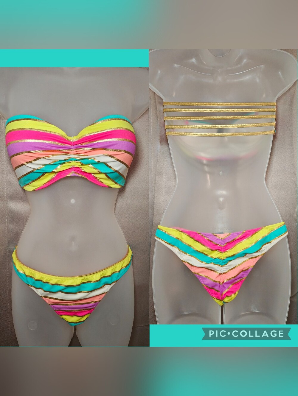 ⚡️ RARE VTG 2014 Victoria’s Secret Beach Sexy Neon Stripe Bikini Set ⚡️